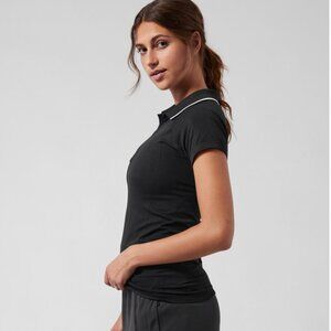 Athleta Momentum Polo Tee Black Seamless Top Golf Tennis Shirt Size Medium